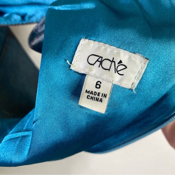 Vintage Cache Turquoise Blue Metallic Ruched Mini Dress - Picture 4 of 7